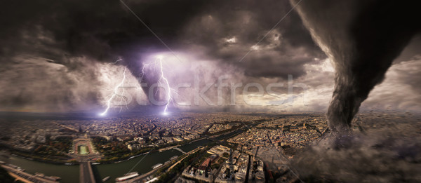 Stock photo: Large Tornado disaster on a city