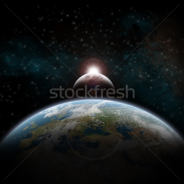 Zaćmienie planety Ziemi widoku świecie słońce świetle Zdjęcia stock © sdecoret