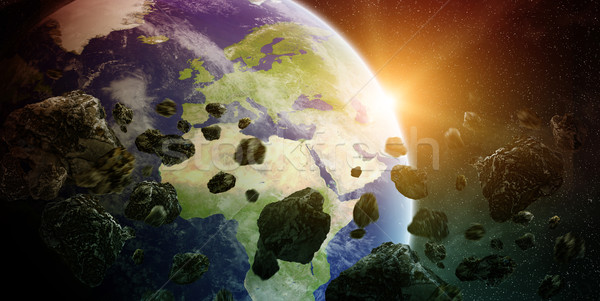 Meteorit Planet Earth spaţiu vedere cer glob Imagine de stoc © sdecoret