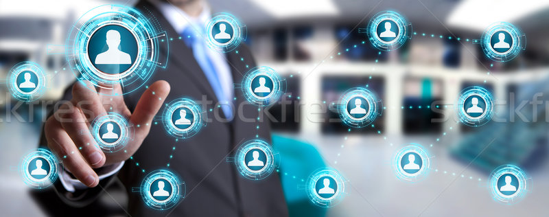 ストックフォト: ビジネスマン · 現代 · 社会的ネットワーク · 触れる · デジタル · 画面