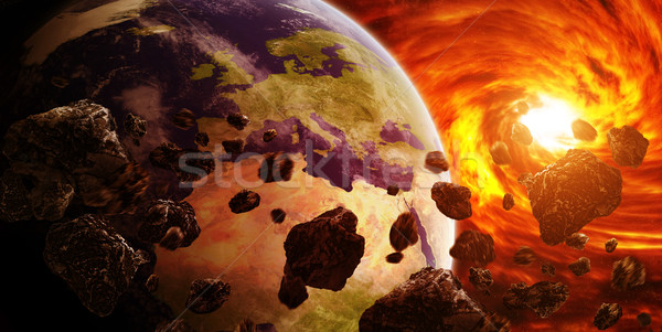 Red nebula in space with planet Earth Stock photo © sdecoret