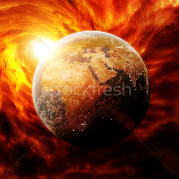 Red nebula in space with planet Earth Stock photo © sdecoret