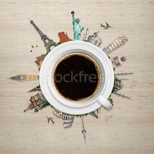 Illustrazione noto mondo monumenti Cup caffè Foto d'archivio © sdecoret