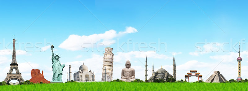 Illustration célèbre herbe verte monuments monde terre [[stock_photo]] © sdecoret