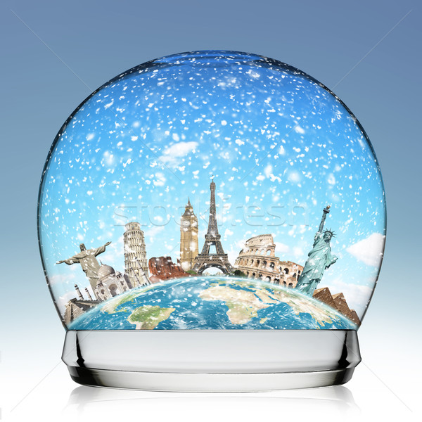 Stock photo: Monuments of the world in a snowball