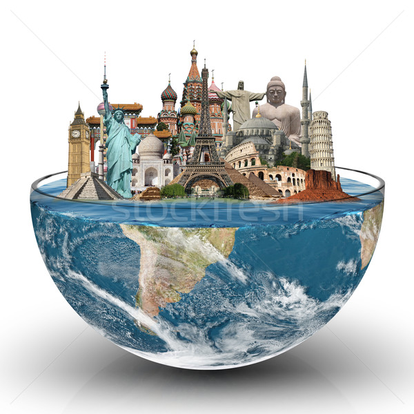 Monuments of the world in a glass of water Stock photo © sdecoret