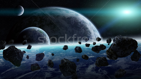 Meteorytów planet przestrzeni widoku świecie świetle Zdjęcia stock © sdecoret
