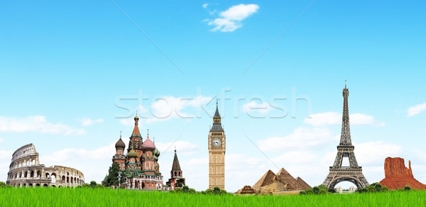 Illustration célèbre herbe verte monuments monde terre [[stock_photo]] © sdecoret