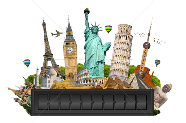 Monuments of the world on a airport billboard panel Stock photo © sdecoret