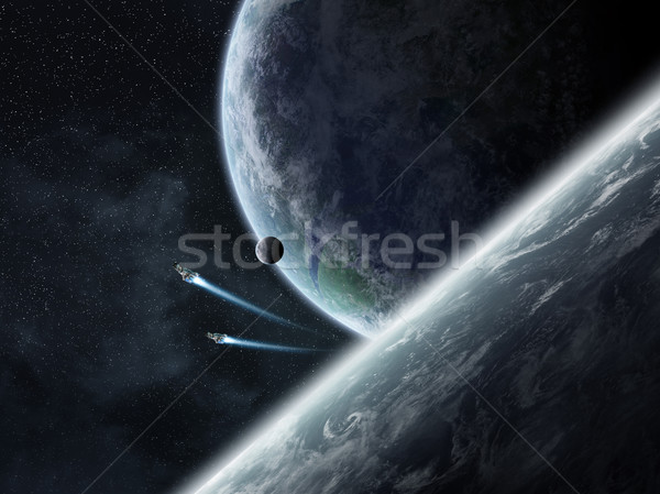 Stock photo: Sunrise over planets in space