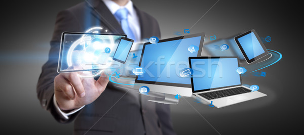 Stockfoto: Zakenman · tech · hand · computer