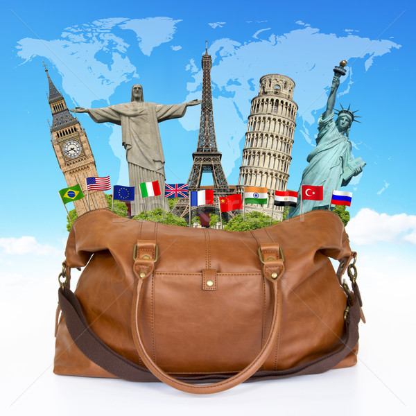 Illustration Voyage sac plein célèbre monuments [[stock_photo]] © sdecoret