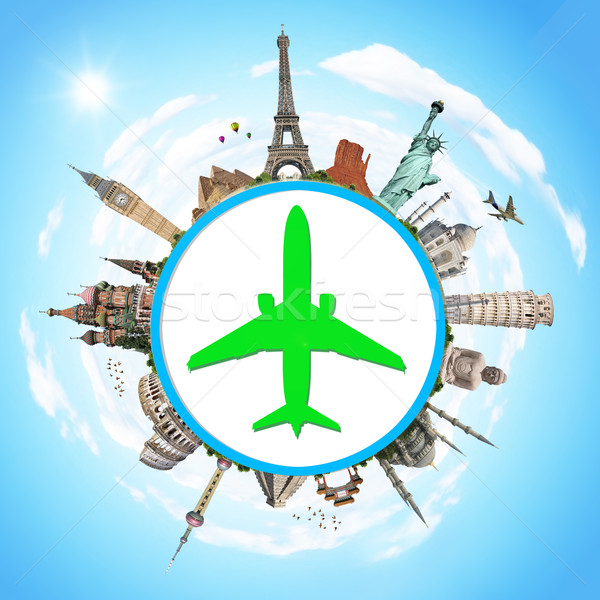 Illustration célèbre monde monuments avion icône [[stock_photo]] © sdecoret