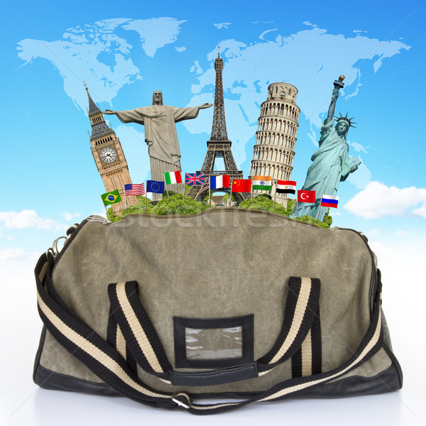 illustration of a travel bag full of famous monument Stock photo © sdecoret