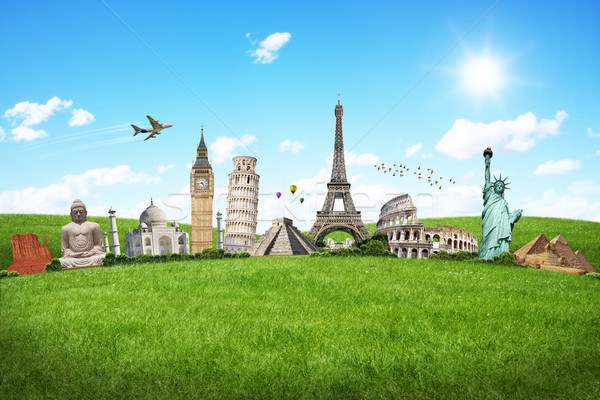 Illustration célèbre herbe verte monuments monde terre [[stock_photo]] © sdecoret