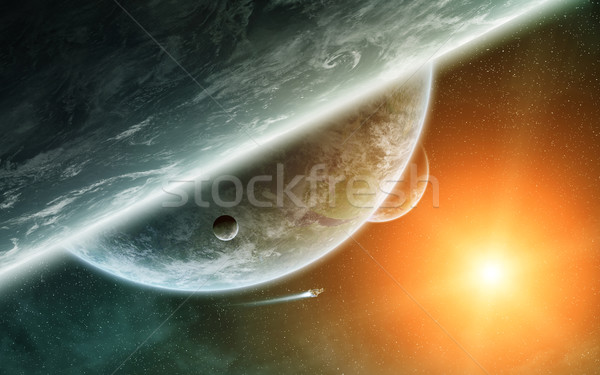 Răsărit Planet Earth spaţiu vedere apus mare Imagine de stoc © sdecoret