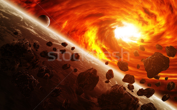 Red nebula in space with planet Earth Stock photo © sdecoret