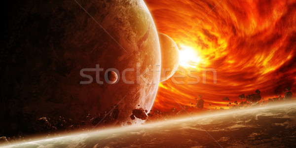 Czerwony mgławica przestrzeni planety Ziemi czarna dziura w górę Zdjęcia stock © sdecoret