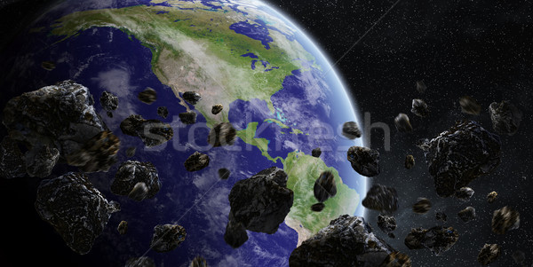 Foto stock: Meteorito · planeta · terra · espaço · ver · globo · sol