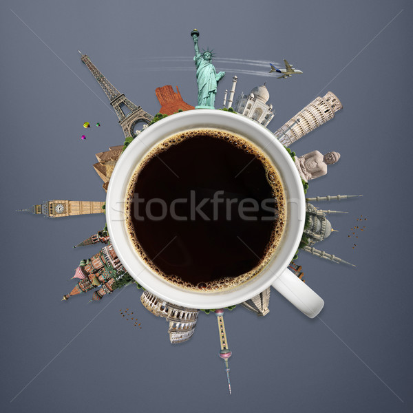 Illustrazione noto mondo monumenti Cup caffè Foto d'archivio © sdecoret