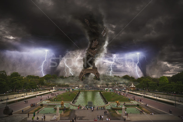 Large tornados destroying the Eiffel Tower Stock photo © sdecoret