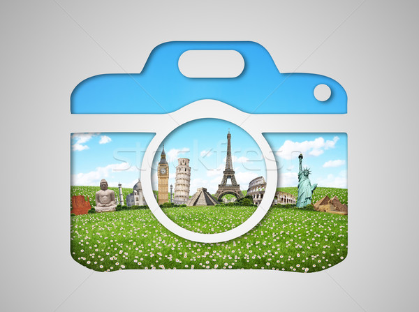 Famous monuments of the world in a camera icon Stock photo © sdecoret