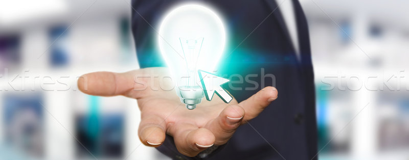 Geschäftsmann halten Glühbirne junger Mann Hand Büro Stock foto © sdecoret