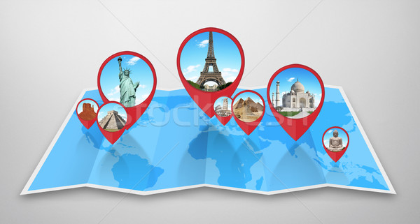 Monuments of the world on a map Stock photo © sdecoret