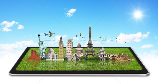 Monuments of the world on a tactile tablet Stock photo © sdecoret
