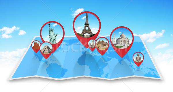 Monuments of the world on a map Stock photo © sdecoret