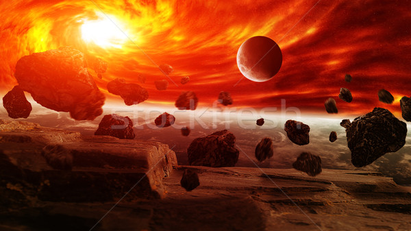 Red nebula in space with planet Earth Stock photo © sdecoret