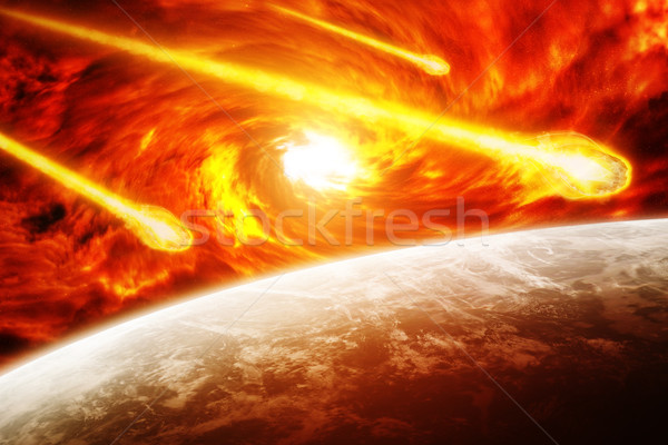 Red nebula in space with planet Earth Stock photo © sdecoret