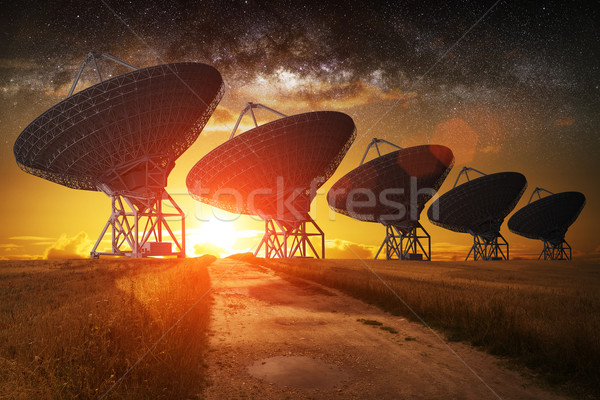 Stock photo: Satellite dish view at night
