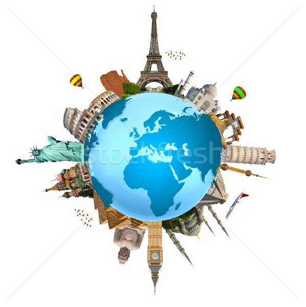 [[stock_photo]]: Illustration · célèbre · monde · monuments · ensemble · planète · terre