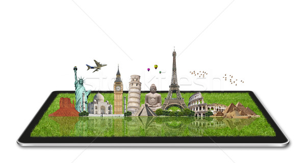 Monuments of the world on a tactile tablet Stock photo © sdecoret