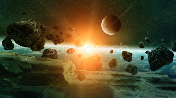Meteorite pianeta terra spazio view mondo luce Foto d'archivio © sdecoret