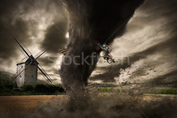 Stock photo: Large Tornado disaster on a barn