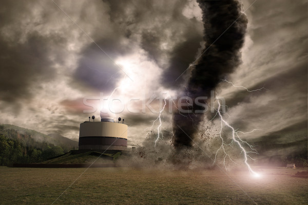 Foto stock: Grande · tornado · desastre · vista · campo · tormenta