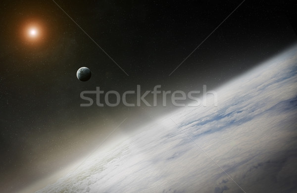 Stock photo: View of the moon close to planet Earth in space