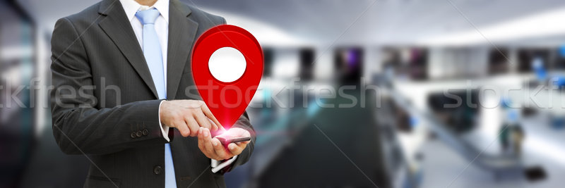 Foto stock: Empresário · digital · mapa · mãos · flutuante