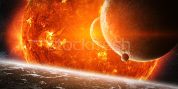 Exploding sun in space close to planet Stock photo © sdecoret