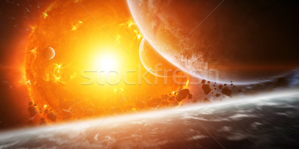 Exploding sun in space close to planet Stock photo © sdecoret
