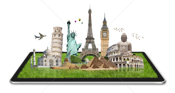 Monuments of the world on a tactile tablet Stock photo © sdecoret
