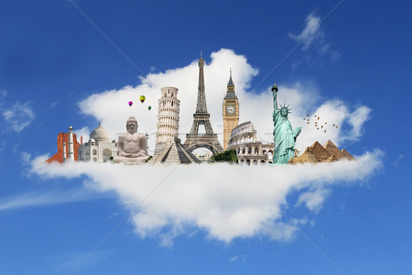 Illustrazione noto mondo monumenti insieme nube Foto d'archivio © sdecoret
