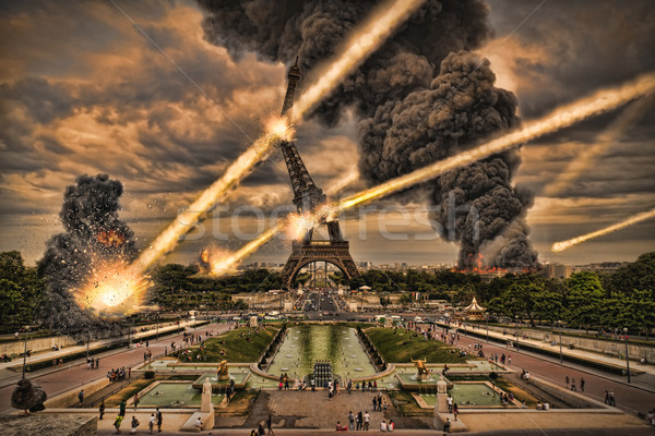 Foto stock: Meteorito · chuveiro · Torre · Eiffel · Paris · fogo · cidade