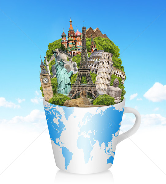 Ilustración famoso mundo monumentos taza café Foto stock © sdecoret