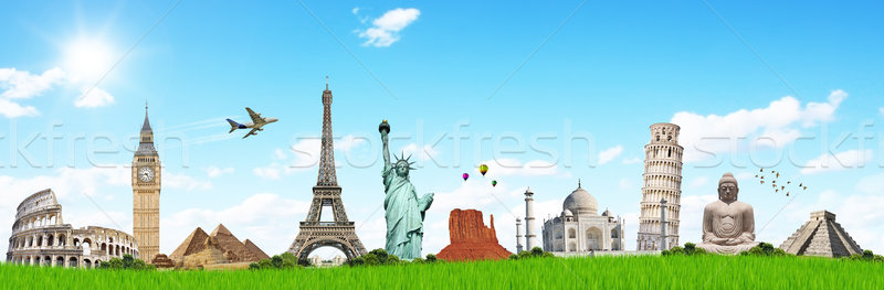 Ilustración famoso hierba verde monumentos mundo tierra Foto stock © sdecoret