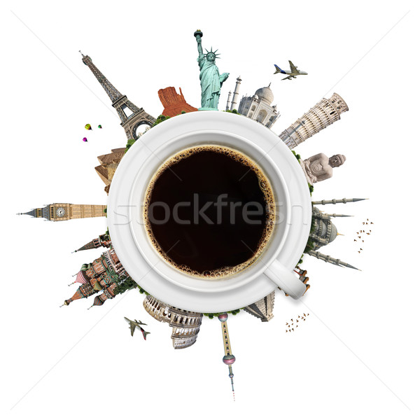 [[stock_photo]]: Illustration · célèbre · monde · monuments · tasse · café