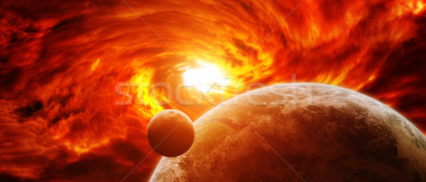 Czerwony mgławica przestrzeni planety Ziemi czarna dziura w górę Zdjęcia stock © sdecoret