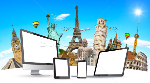 Híres műemlékek világ tech eszközök együtt Stock fotó © sdecoret